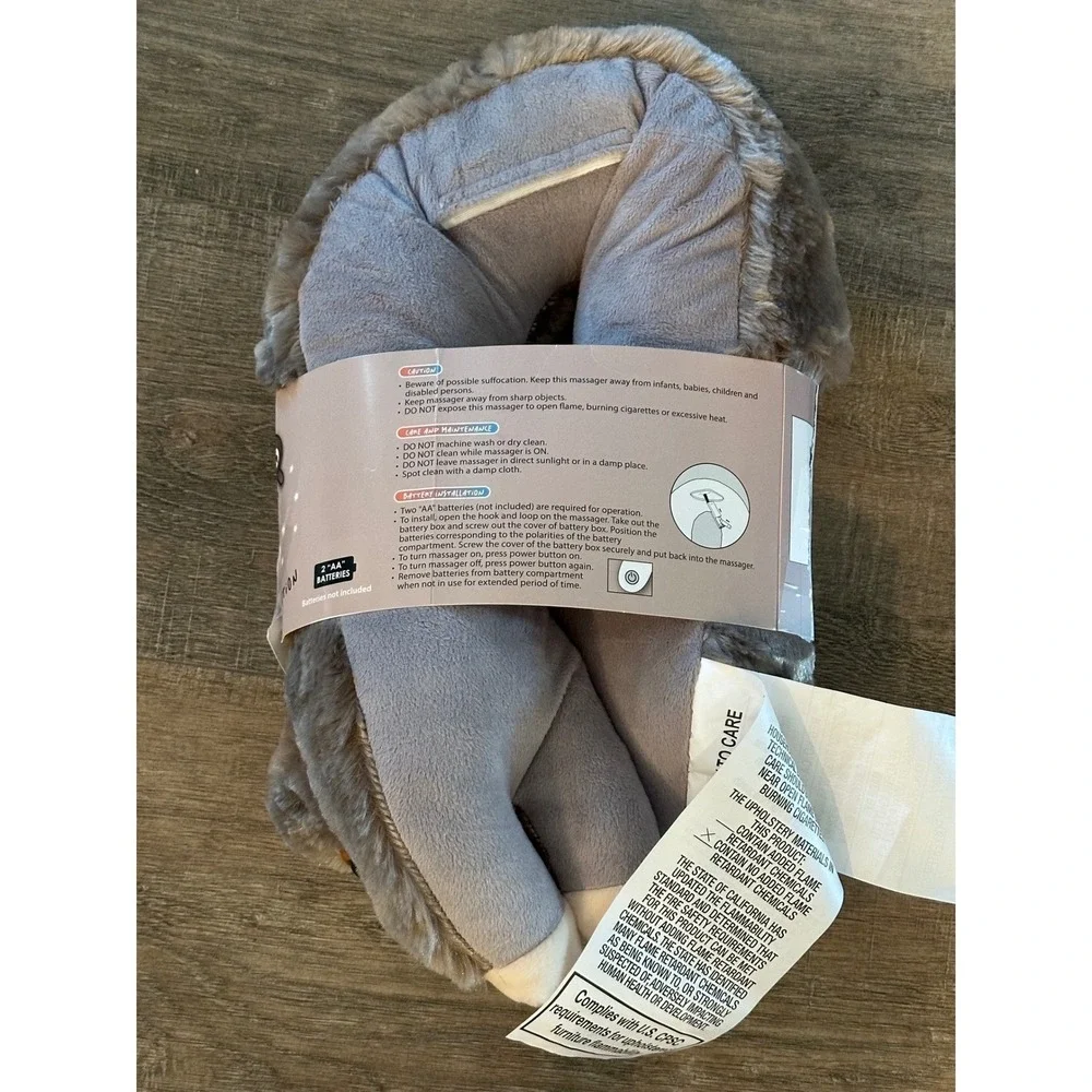 HealthTouch Sloth Vibrating Neck Massager Plush Grey Travel/Home/Work Pillow New